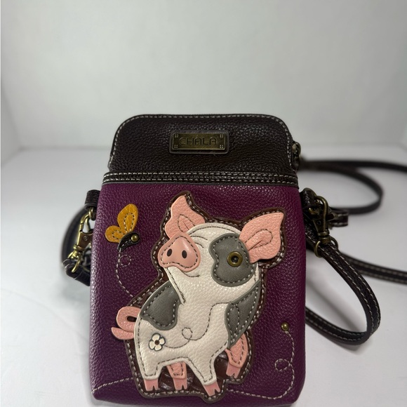 Chala Handbags - Chala Purple and Brown Crossbody Bag with Pig Design